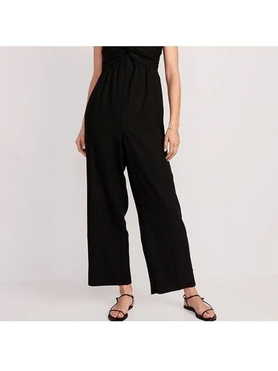 Old Navy Pants - Old Navy Black Linen Blend Twist Cami Wide-Leg Jumpsuit S Lagom Boho Hippie Fest